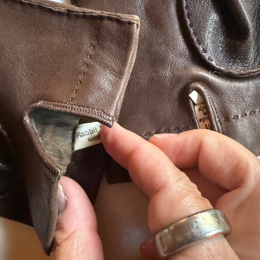 Men's Brown Leather Gloves Vintage - Picture 6 of 7